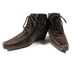 Bronx Shoes Brown Suede‎ Wedge Booties Pointed Toe Moccasins Boho Leather Sz 10B
